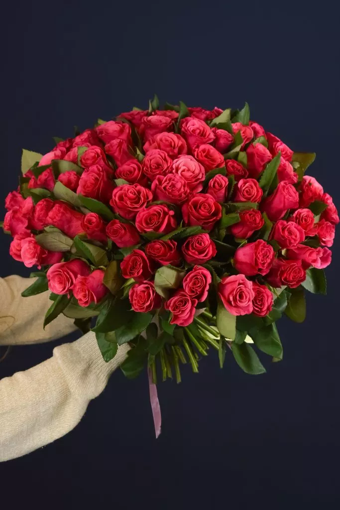 75 малиновых роз 40 см