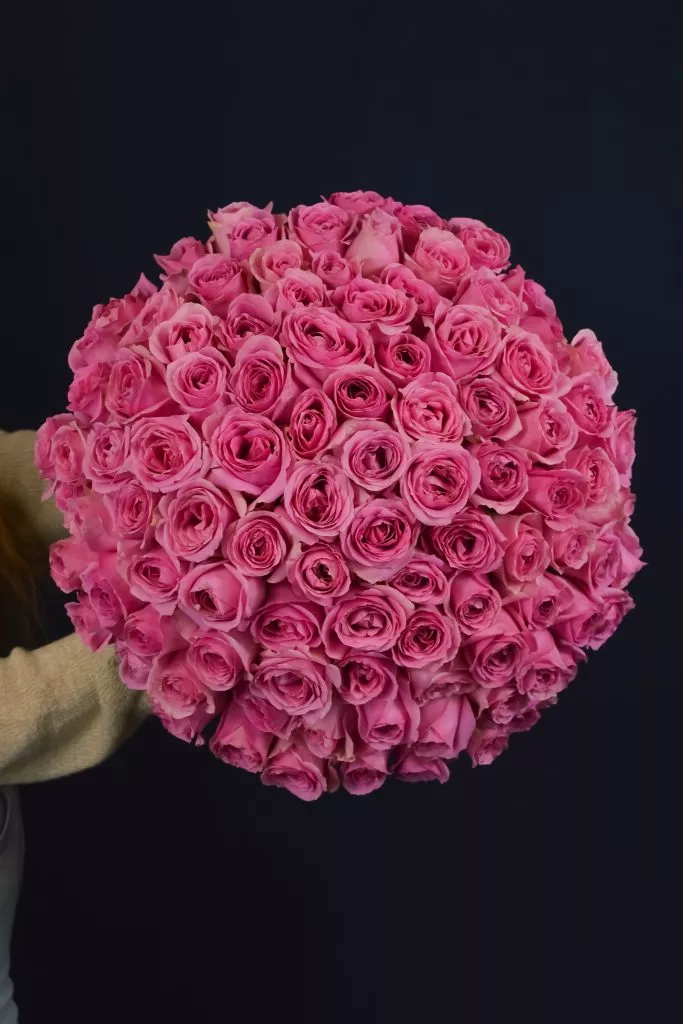 75 розовых роз 40 см
