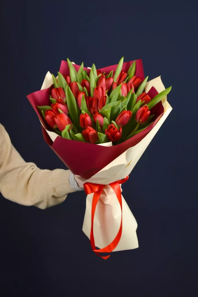 25 красных тюльпанов