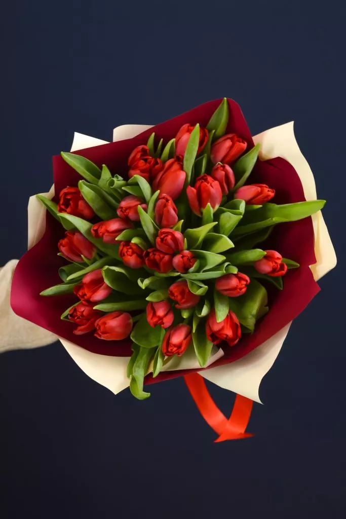 25 красных тюльпанов