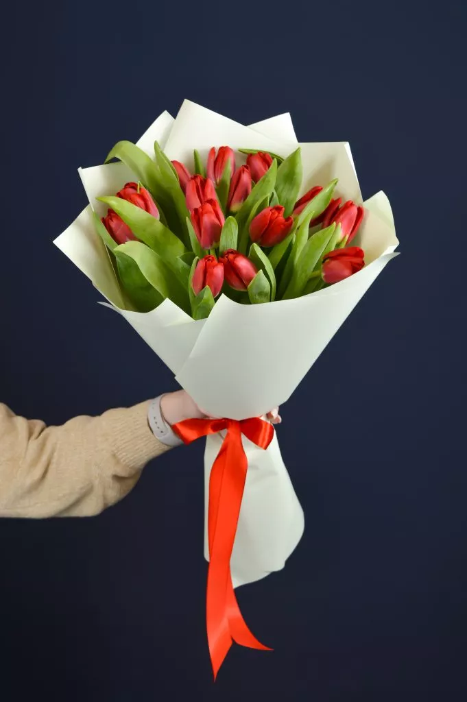 15 красных тюльпанов