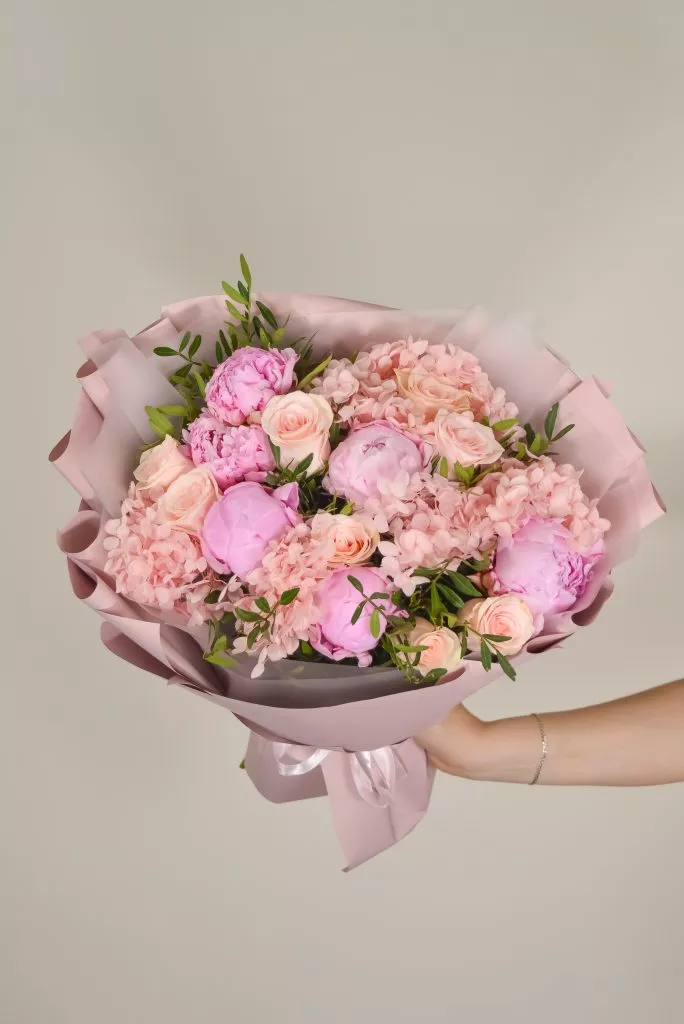 букет, гортензия, пионы, розы