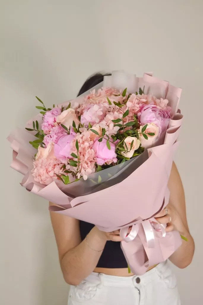 букет, гортензия, пионы, розы