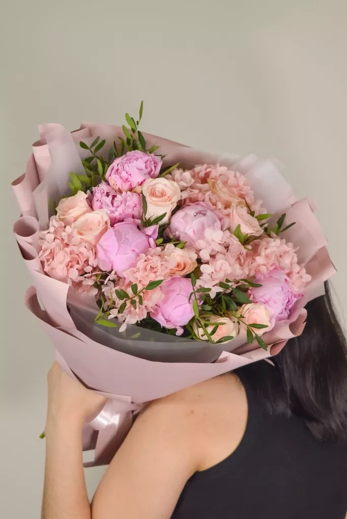 букет, гортензия, пионы, розы