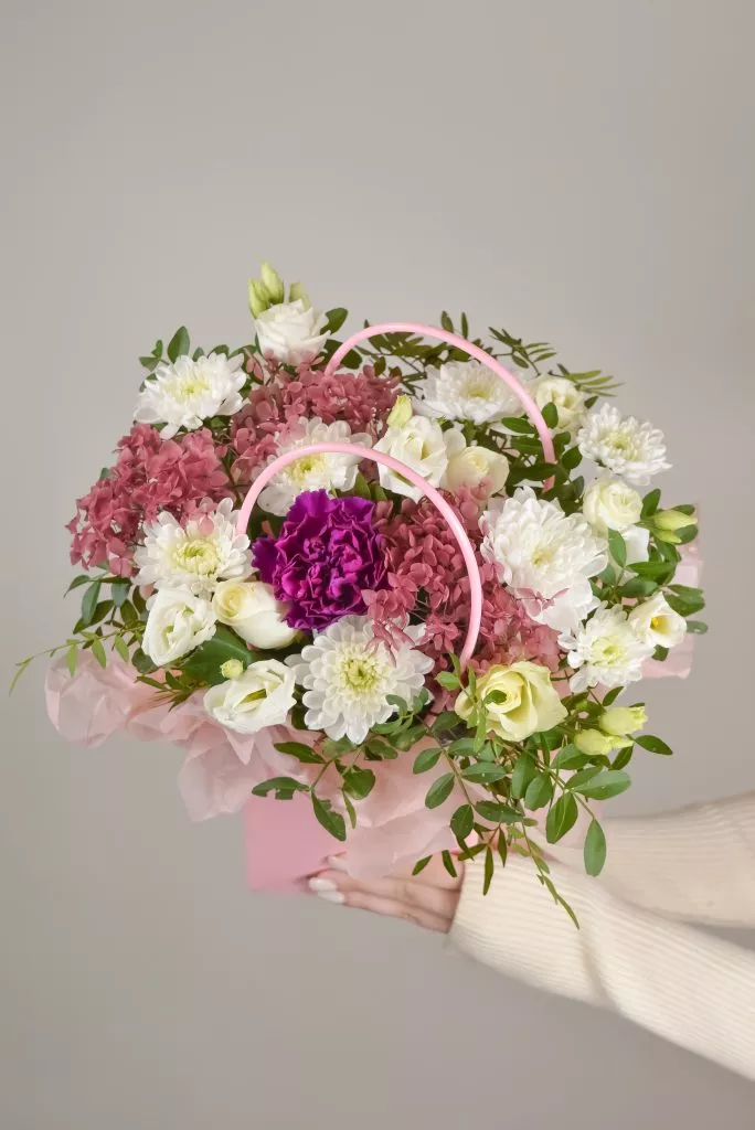 сумочка с цветами розовая