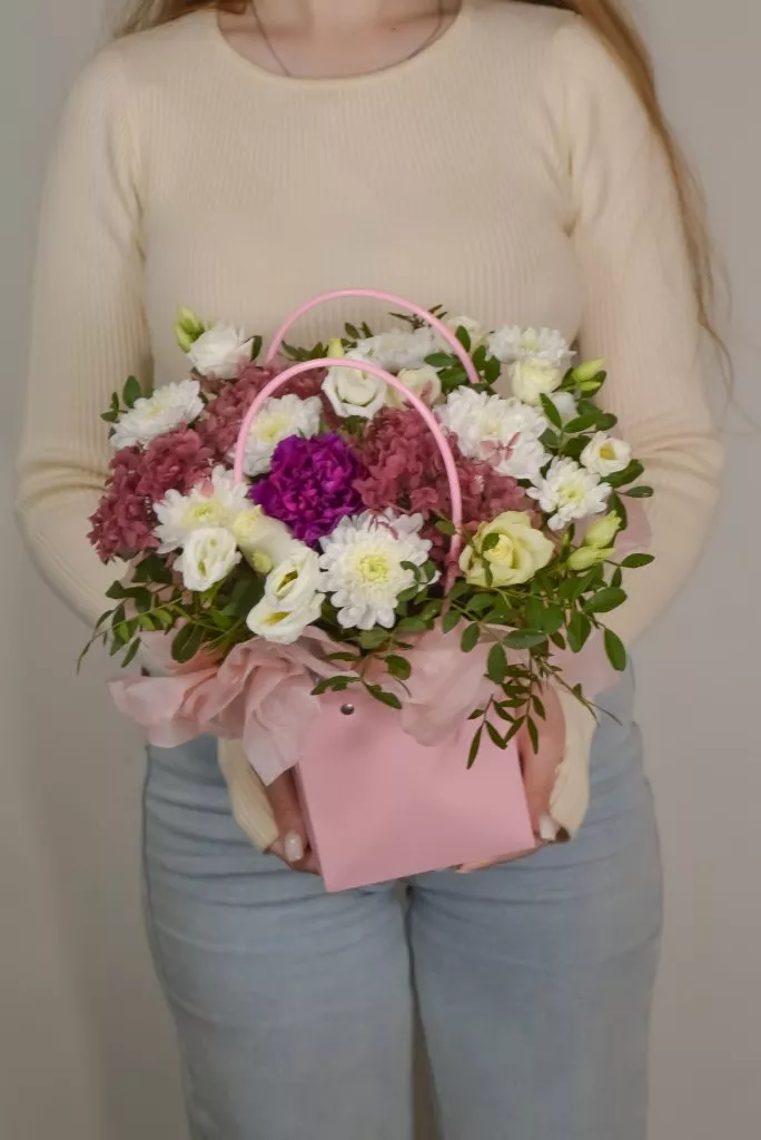 сумочка с цветами розовая